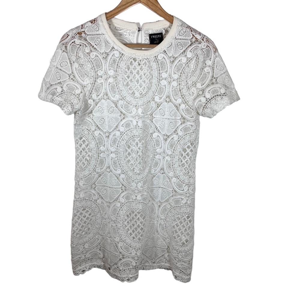 Twelve on Twelfth Cream Crochet Lace Sheer Cover Up Dress Juniors Size Medium